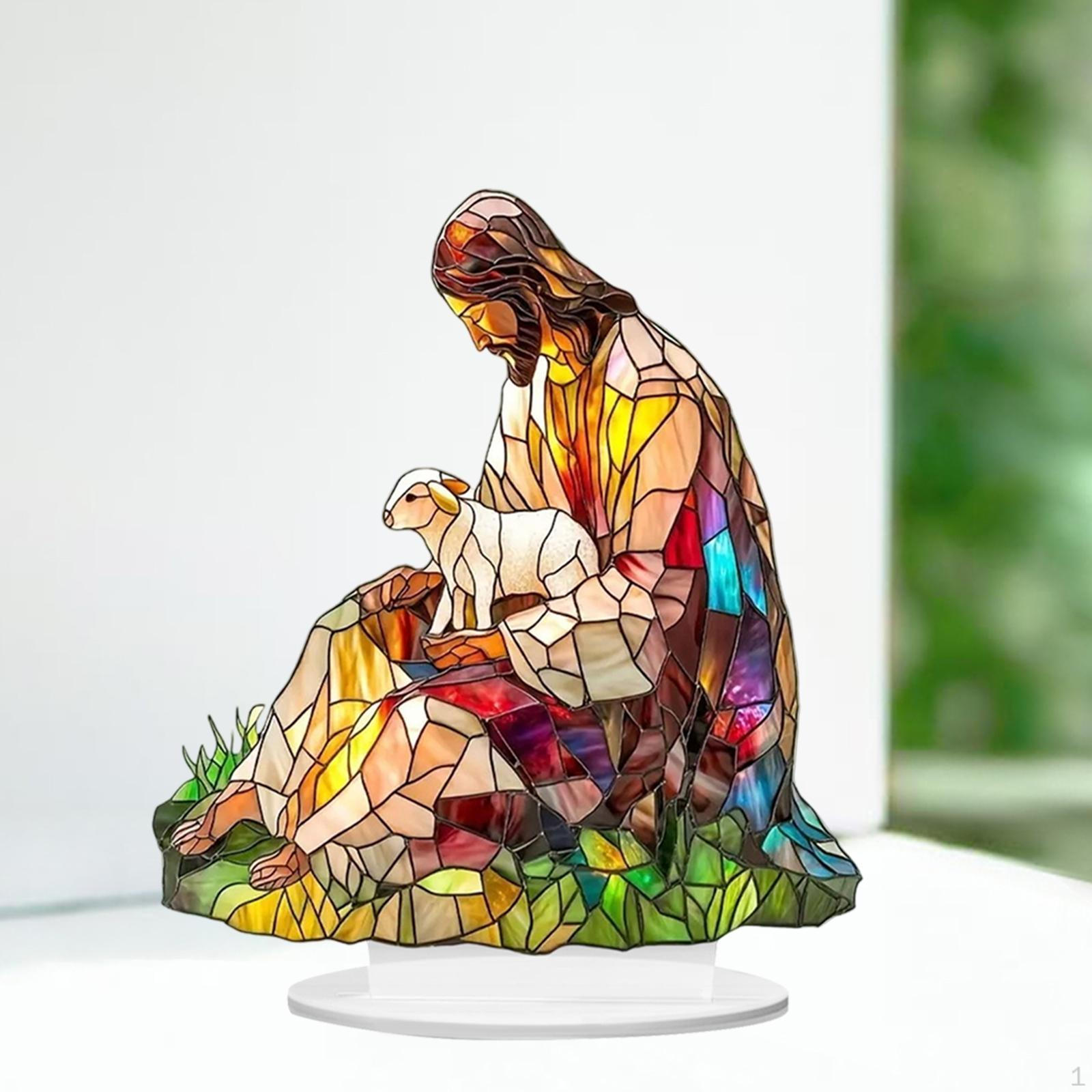 

2D Art Scene Decor Acrylic Tabletop Sign Creative Standing with Holder Table Centerpiece for Mantle Jesus