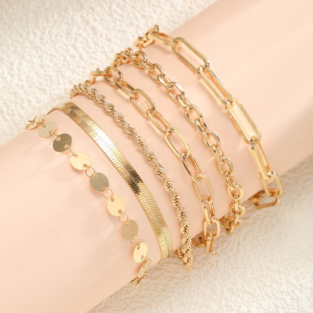 6pcs/set Exquisite Gold Color Cuban Chain Bracelets Set for Women Vintage Chic European And American Bracelet Daily Wear Jewelry
