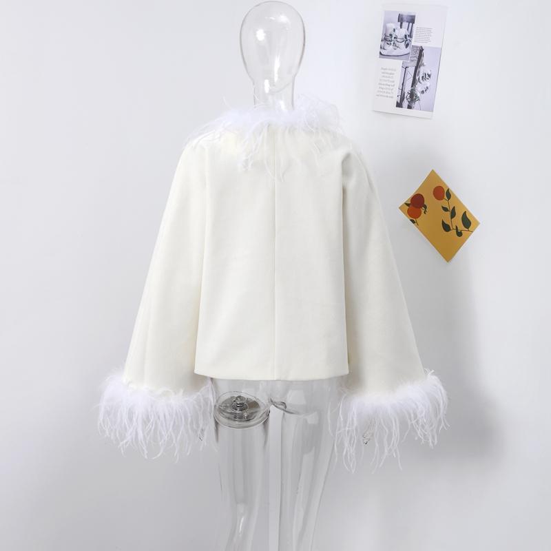 Tassel Solid Color Women Coat Faux Fur Feather Full Sleeve Female Jacket 2025 Autumn Winter Elegant Single Breasted Lady Outwear
