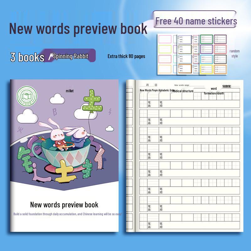 Primary School Chinese: Tian Zi Ge Writing Practice with Word Formation & Pinyin