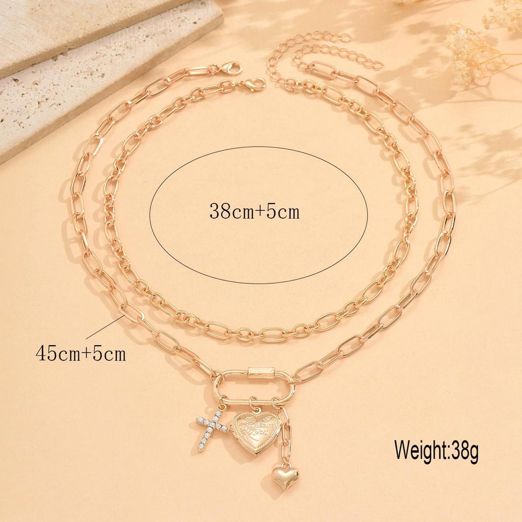 European & American Multi-Pendant Rhinestone Heart Necklace
