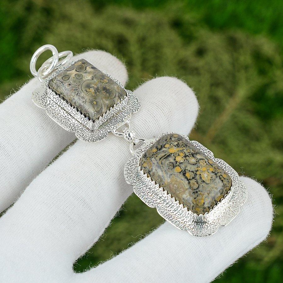 

Natural Leopard Skin Jasper Bezel Daughter Artisan Boho Pendant Sterling Silver