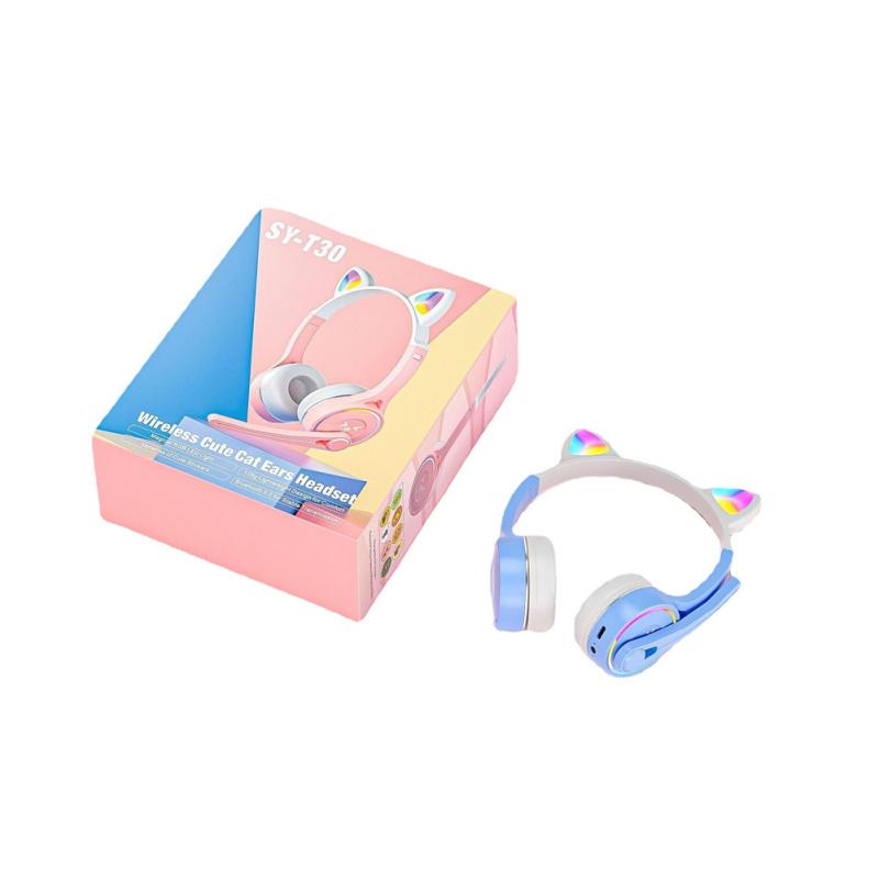 Luminous Led Cute Cat Ears Headphones Bluetooth-compatible Wireless Stereo Music Headset With