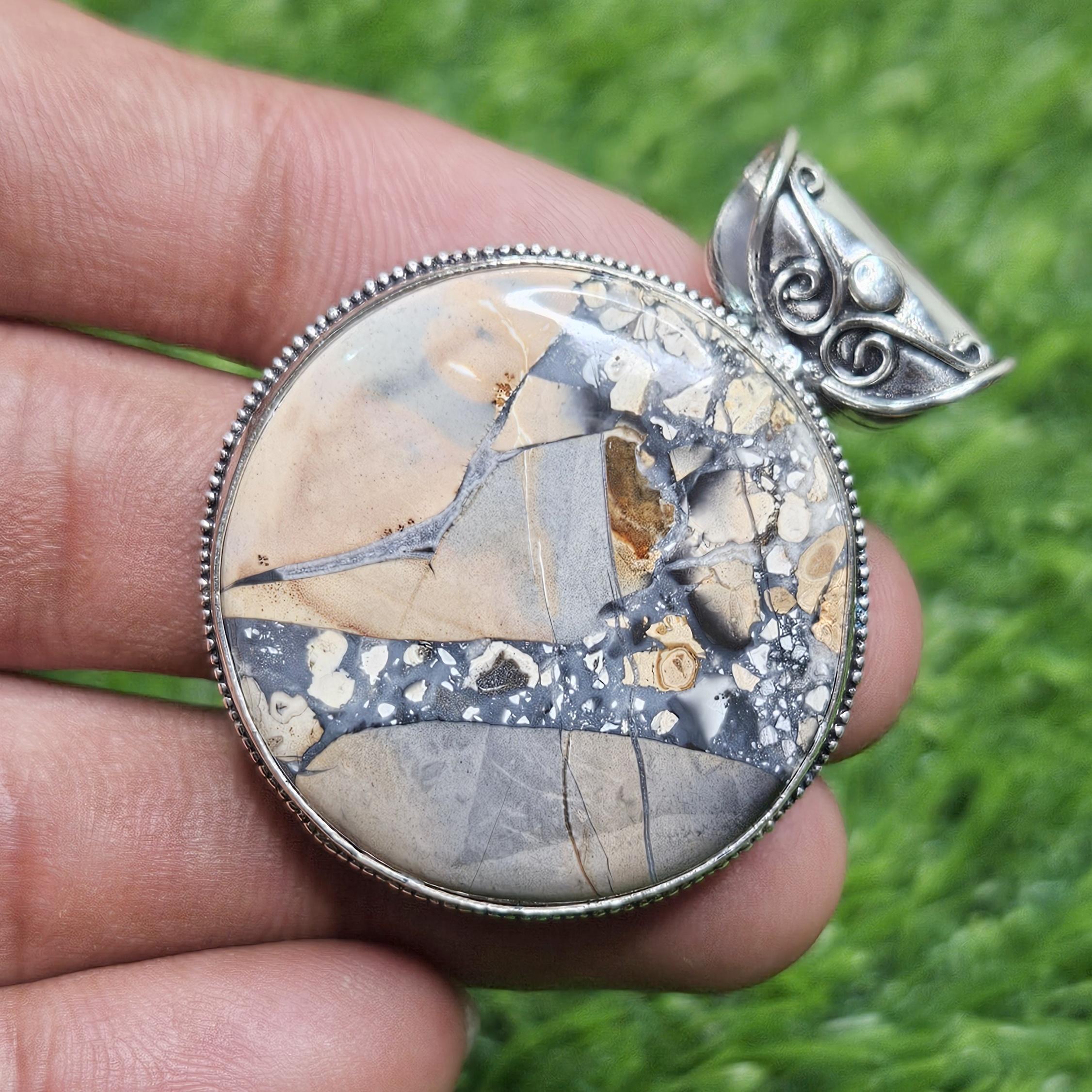 

Подвеска из натуральной яшмы Малигано, серебряная подвеска круглой формы, подарок для матери