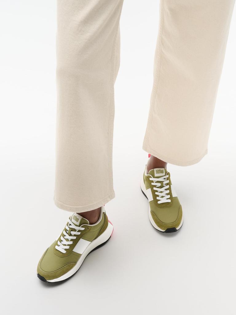 FitFlop FLOW PLATFORM Størrelse cm F-MODE STOFF/SUEDE/SKINN SNEAKERS, Dame, Camo-grønn miks, 24.0 [Brukt]