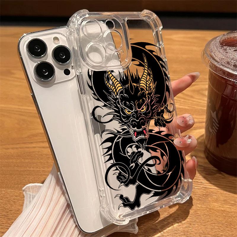 Fashion Dragon Tattoo Pattern Art Phone Case Clear For iPhone 17 16 14 15 11 12 13 Pro Max 16E 15 16 Plus 17 Air Anti-fall Cover
