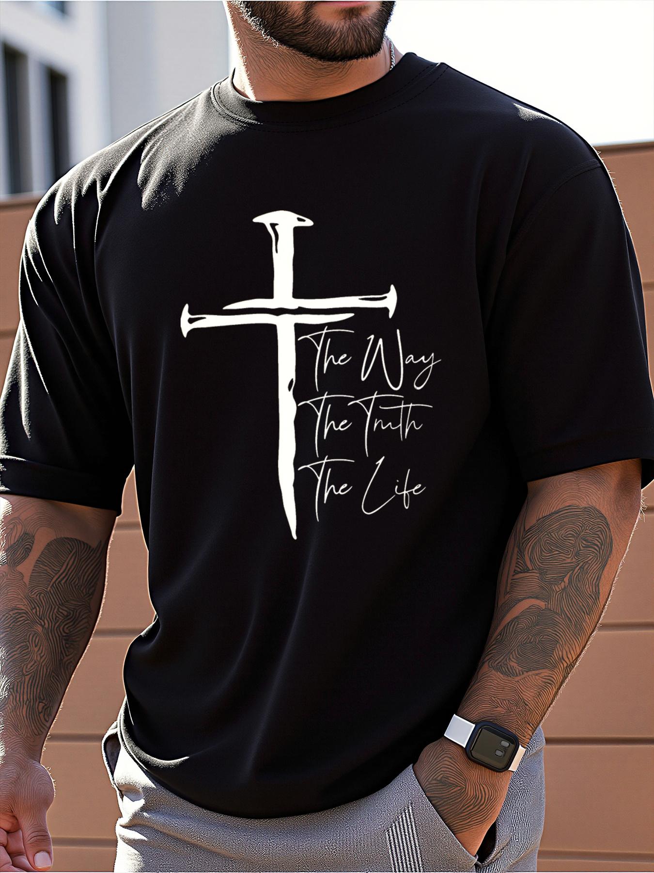 

T Shirt for Man 100 Cotton Summer The Way The Truth The Life Faith Print Casual Slim Fit Round Neck Short Sleeved Tshirt Top ... 5XL