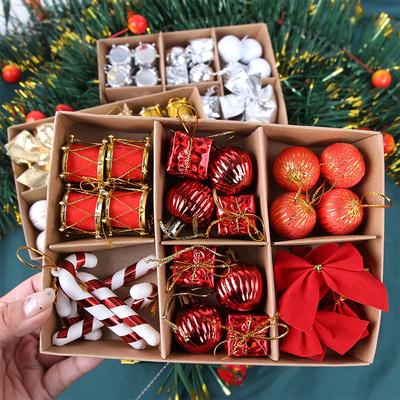 24 Stück/Box Weihnachts-Schleife Kugel Zuckerstange Dekorationsset DIY Weihnachtsbaum Hängeanhänger Heim Weihnachtsfeier Dekorationszubehör