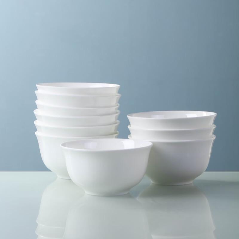 Haoya Jingdezhen Pure White Underglaze Ceramic Rice Bowls, 4.5-inch, 10-Pack