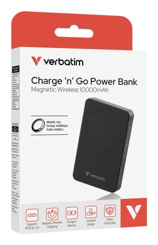 Verbatim 32227 Charge 'n' Go Essentials Magnetic Wireless Power Bank 10000mAh, Black