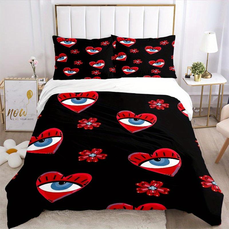 3pcs Heart Eyes Bedding Set, Suitable for Bedroom Decoration, (Includes 1 Duvet Cover And 2 Pillowcases, Quilt Not Included) yy250822134