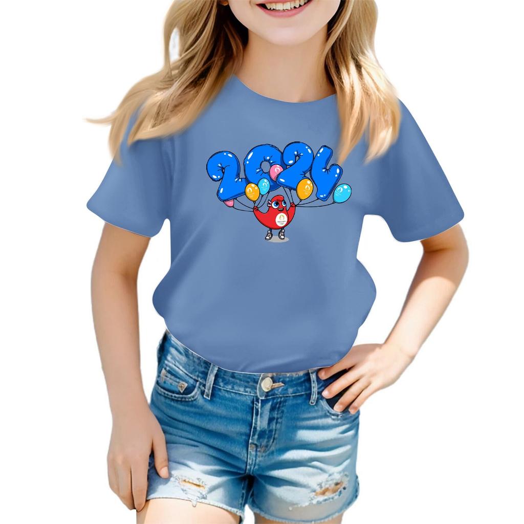 Lässiges lockeres bedrucktes T-Shirt Rundhals-Pullover Kurzarm-Top für Kinder Jugendliche