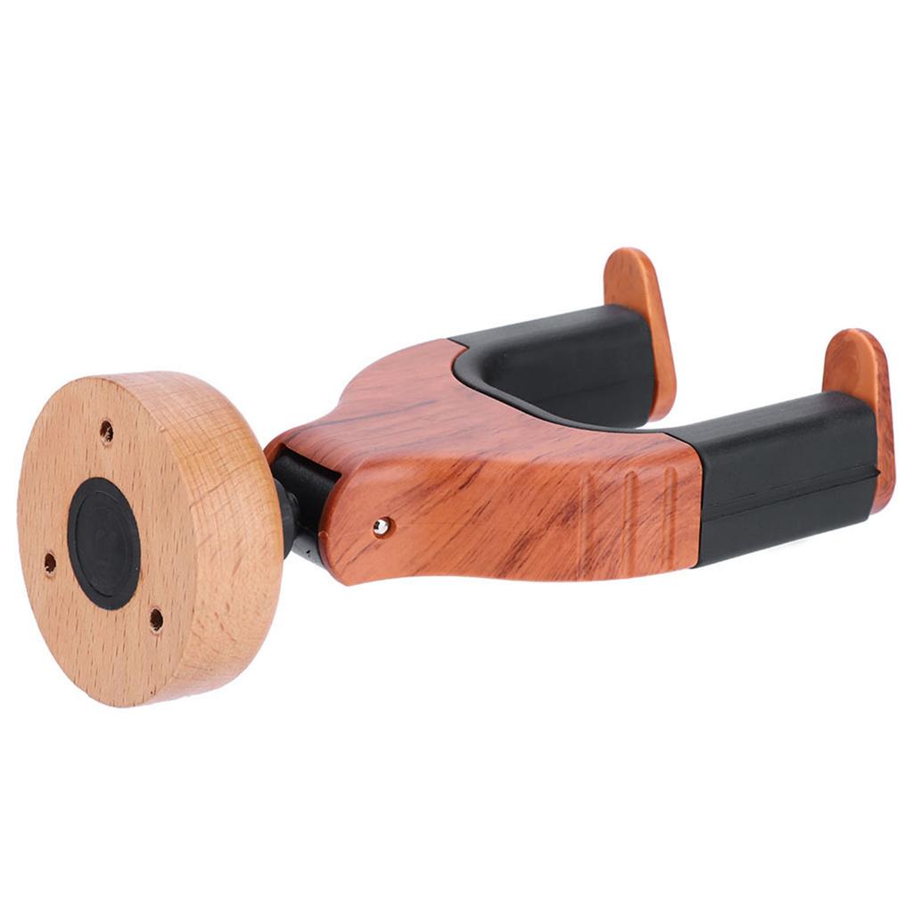 Guitar Wall Mount Hanger Holder Solid Wood Base Plastic Rubber Hook Body (Red Wood Color)