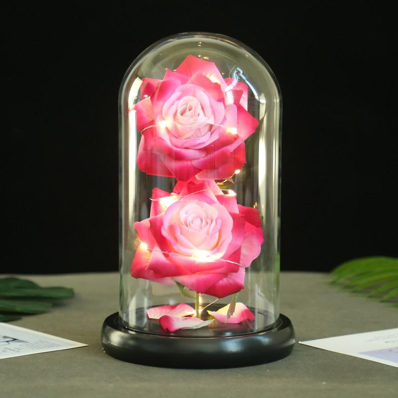 Large Two Glass Cover Rose Ornament, Creative Valentine's Day Gift, Luminous LED Light Simulation Flower
