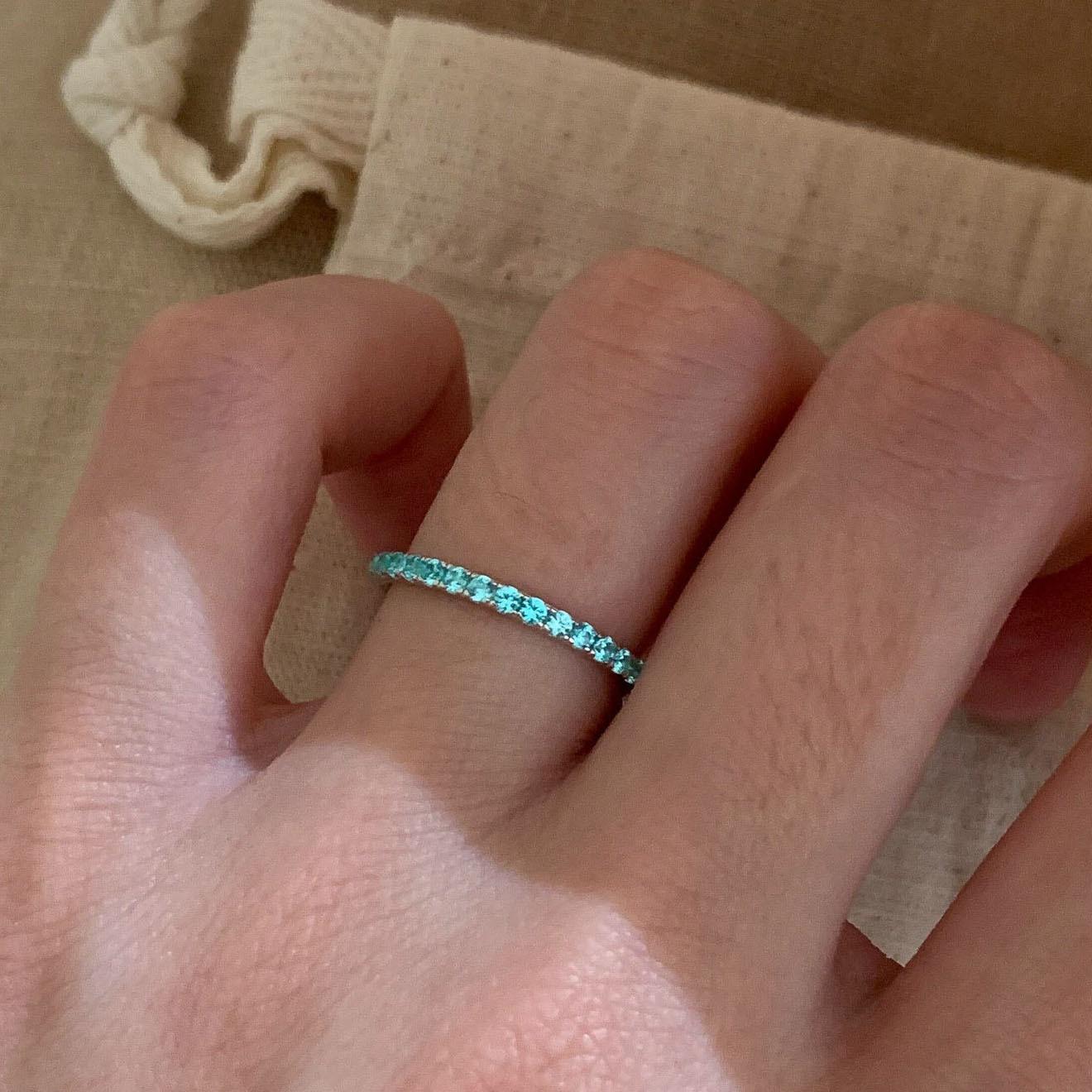 

New in stacking style Paraiba blue small row diamond fine rings for women light luxury high-end ring suitable for daily jewelry 7 синий