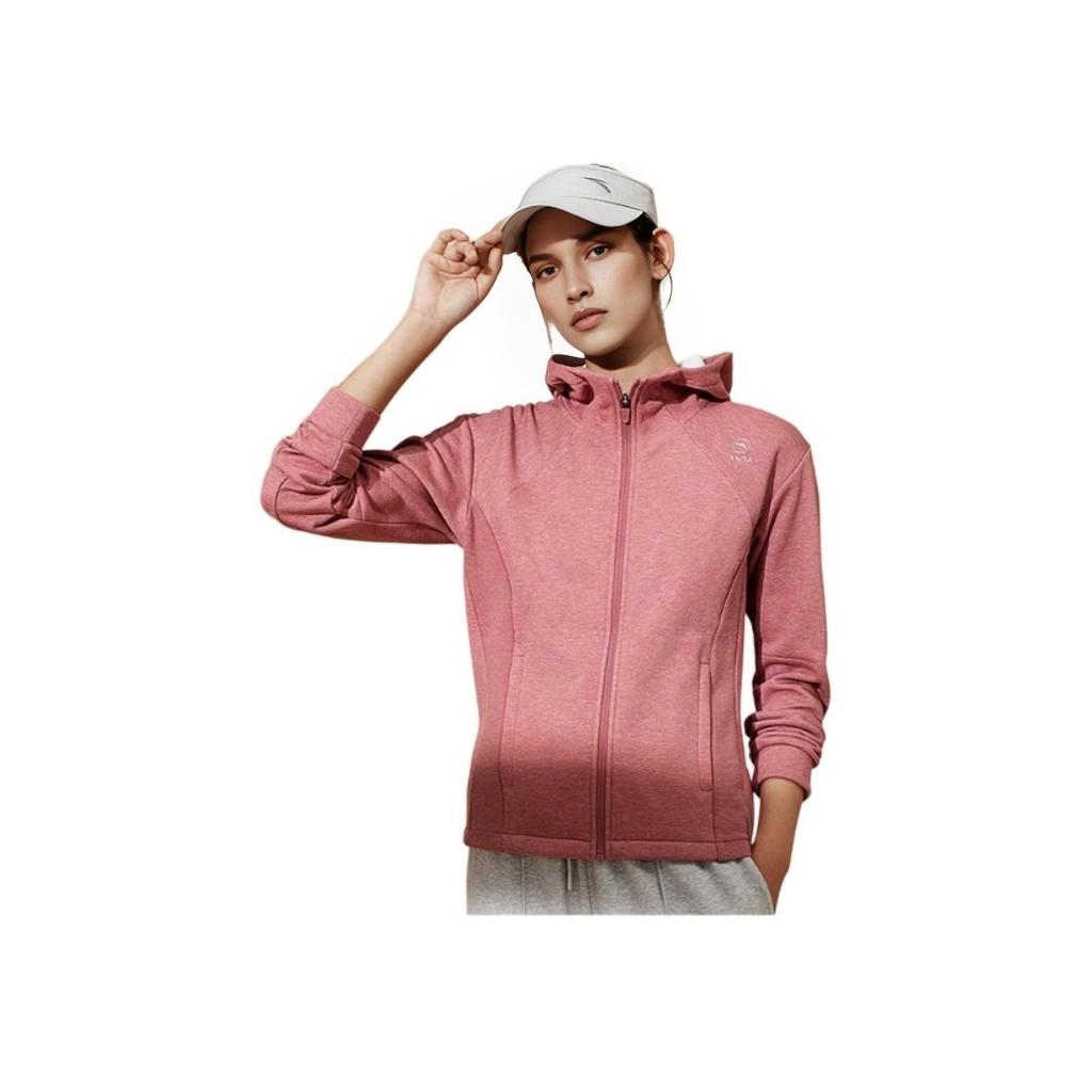 Anta Training Series Solid Color Logo Zip-Up Hooded Fleece Long Sleeve Sweatshirt Women Sweatshirt Pink 962237742-1