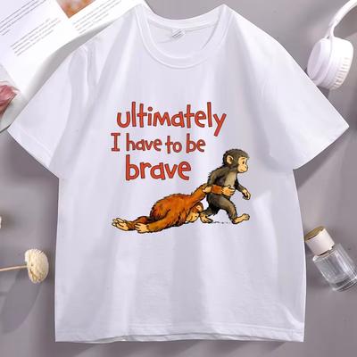 Baby Monkey Holding Plush Toy Graphic T Shirts Unisex Women Team Punch Tshirt Casual Comfortable Round Neck Shortsleeved Top