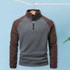 Yousheng Fall Winter Men Top Half Zipper Stand Collar Neck Protecting Colorblock Polar Fleece Mid Length Pullover Sweatshirt for Streetwear School