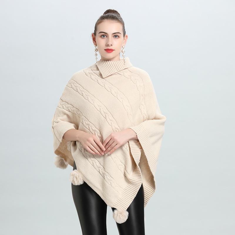 European And Korean Loose Jacquard Hairball Pullover Knitted Sweater Cape Shawl 0937 #