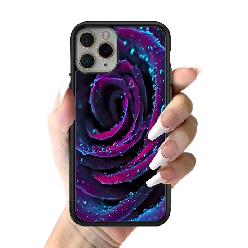 Aesthetics Purple Rose Phone Case Silicone PC+TPU Case for iPhone 11 12 13 Pro Max 8 7 6 Plus X SE XR Hard Fundas