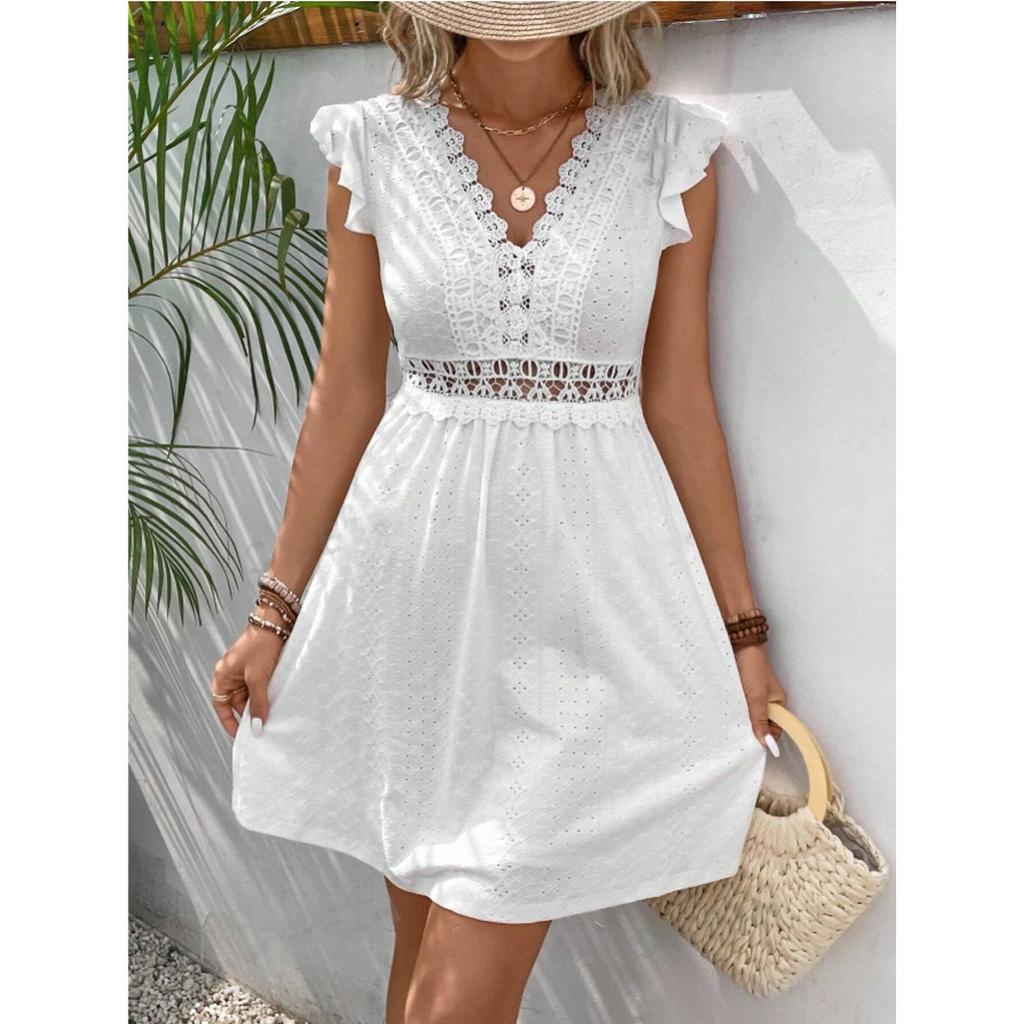 Fashion Women's Summer V Neck Casual Fashion Solid Color Pullover  Dress