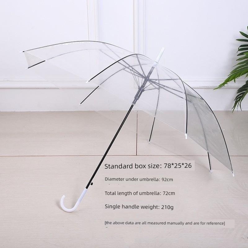 Transparent Long-Handle Umbrella with 16 Reinforced Ribs, Fresh Style, 8-Rib Transparent Umbrella, Fresh Sun Umbrella, Unisex Long-Handle