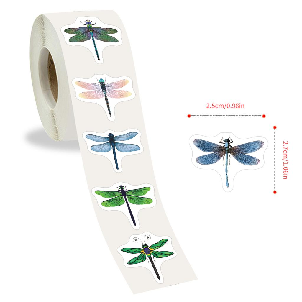 500/roll Colored Dragonfly Roll Sticker Cute Animal Children DIY Skateboard Suitcase Roll Sticker
