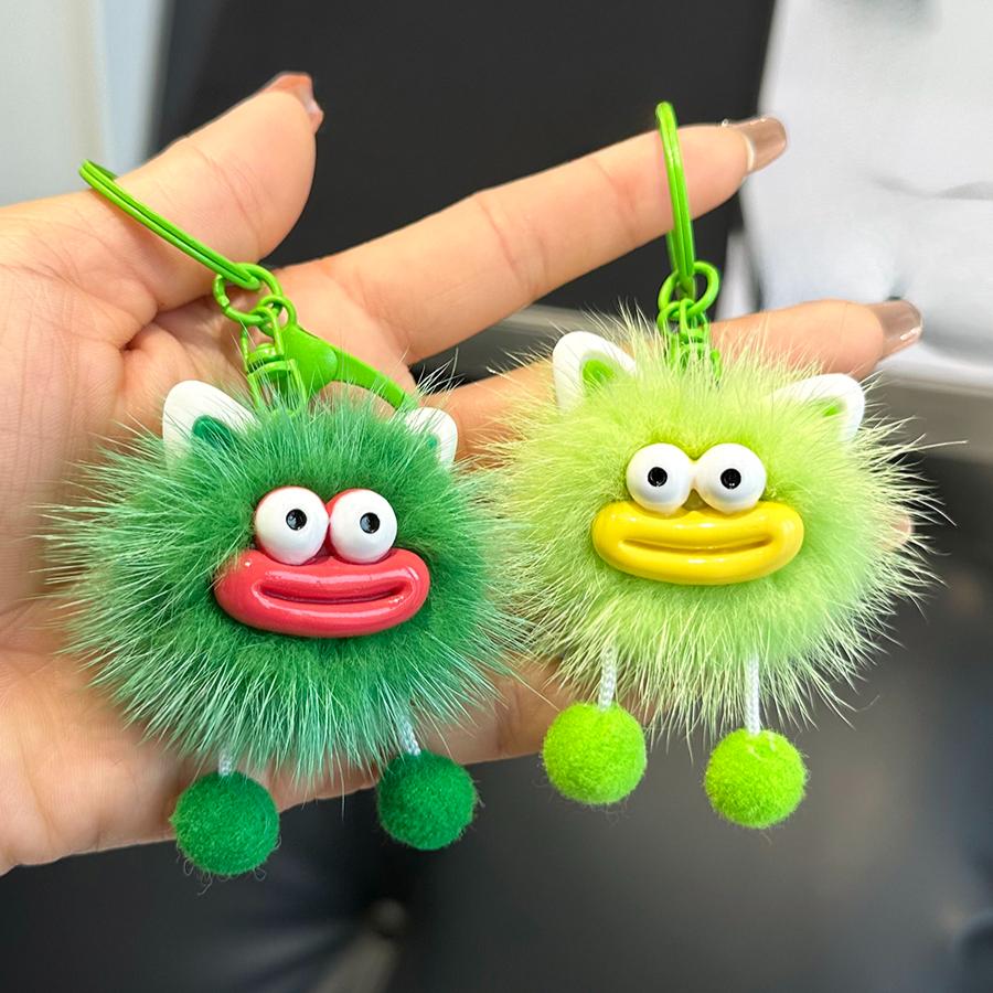 Cute mink hair big mouth small briquettes car keychain pendant Korean plush doll bag pendant gift