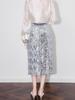 Dazzling Silver Sequin High-Waist Midi Skirt for Women - Autumn Fashion