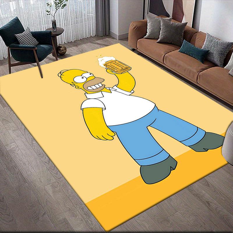 Homer Simpson Flannel Printed Carpet, Home Sofa Decoration for Living Room & Bedroom, Non‑Slip Play Flannel Floor Mat for Game Room