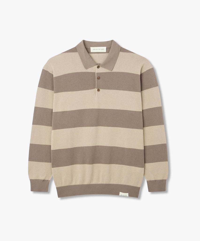 MAN ON THE BOON Striped Long Sleeve Polo Knit_Brown 4716113018