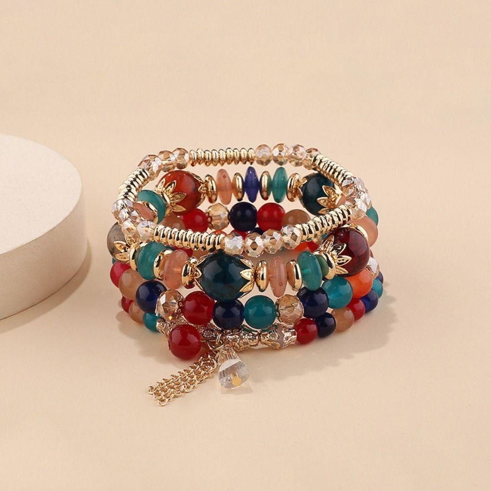 Fringed Design Bracelets Set Electroplated Crystal Beaded Bracelet Bohemian Style