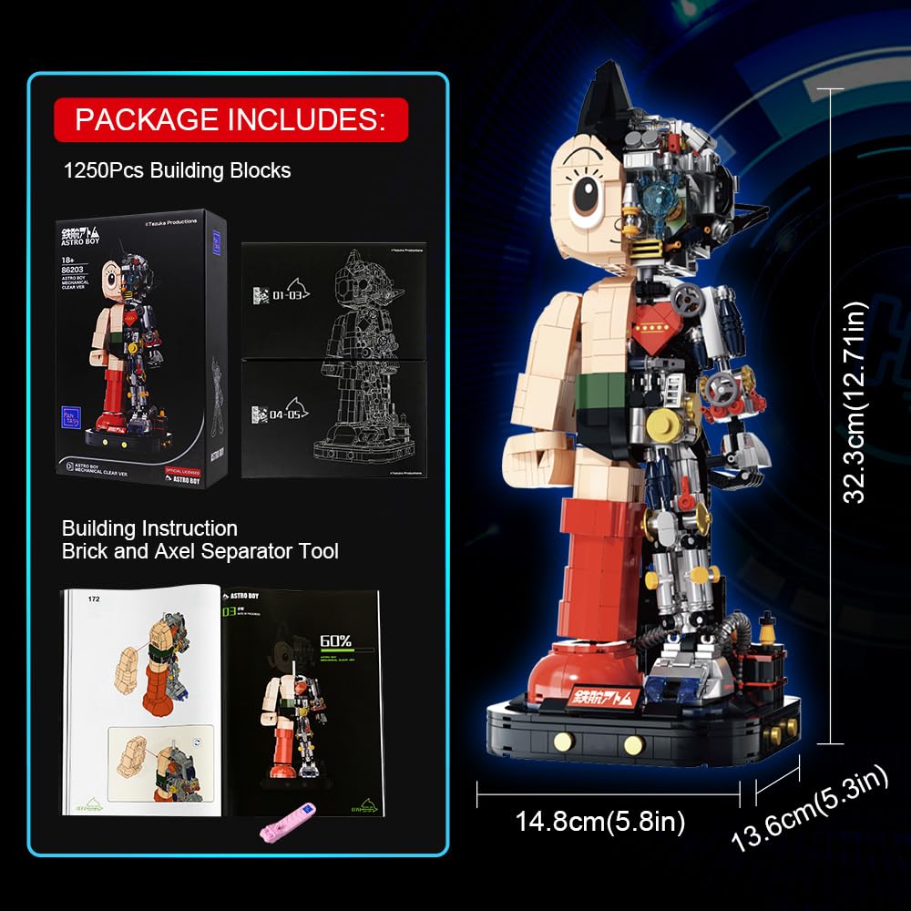 PANTASY Atom Semi-Mechanical Clear Ver. Block Model for Adults, Classic Anime Robot Figure Display Model Collection