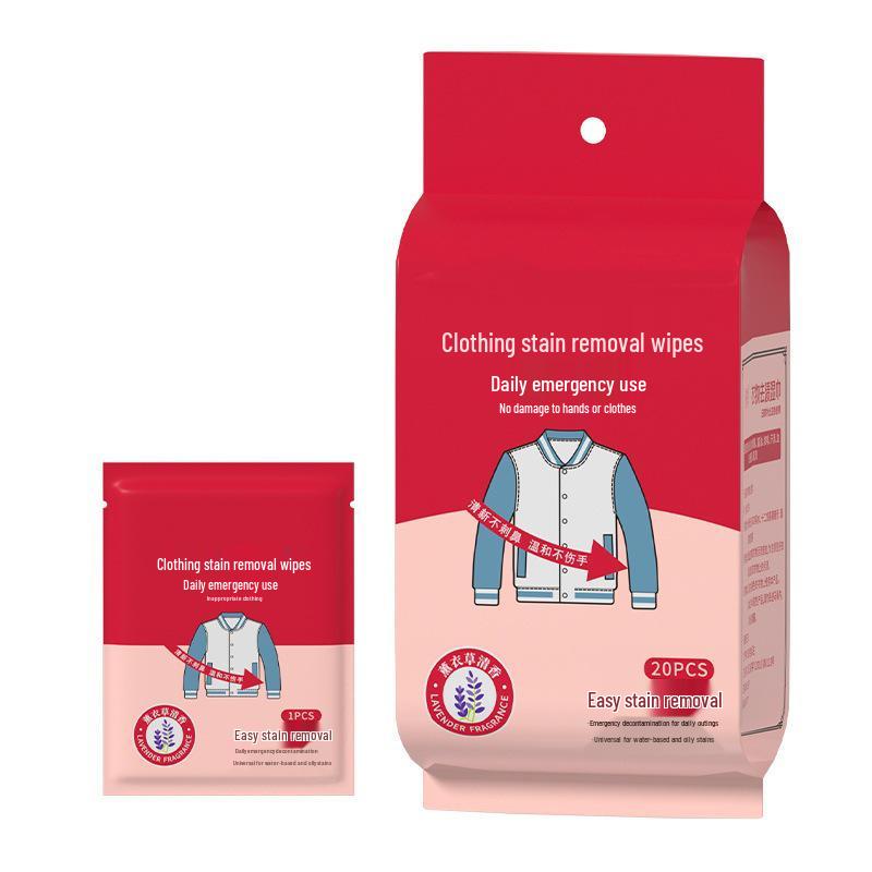 Clothing Stain Remover Wipes: Hand-Free, Emergency Stain Removal, 20 Individually Wrapped Pieces for On-the-Go Use.