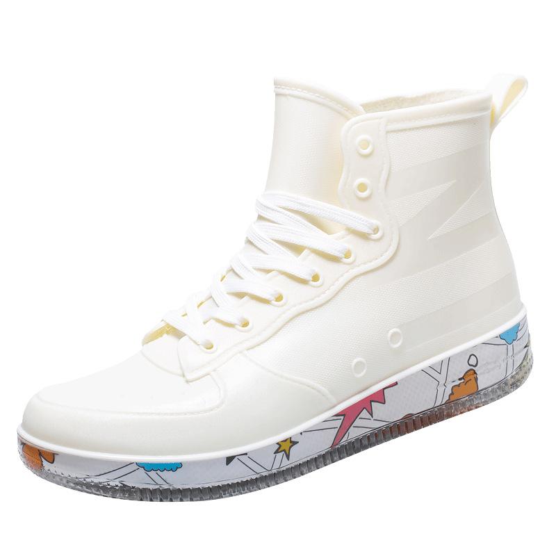 2025 Male Fashion Rain Boots Durable Waterproof Rubber Fishing Shoes Trendy Nude Boots Anti-skid Work Chef Shoes New Sneakers