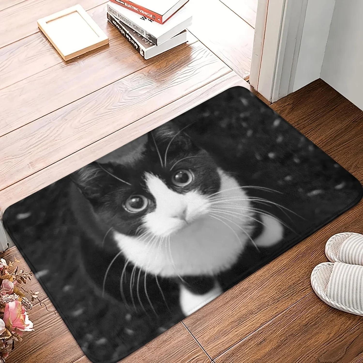 Katzen Süßes Zuhause Muster Matte Willkommen Bodendekor Teppich Rutschfest Leicht zu Reinigen Bereichsteppich Wohnzimmer Haushalt Waschbare Fußmatten 60X90cm