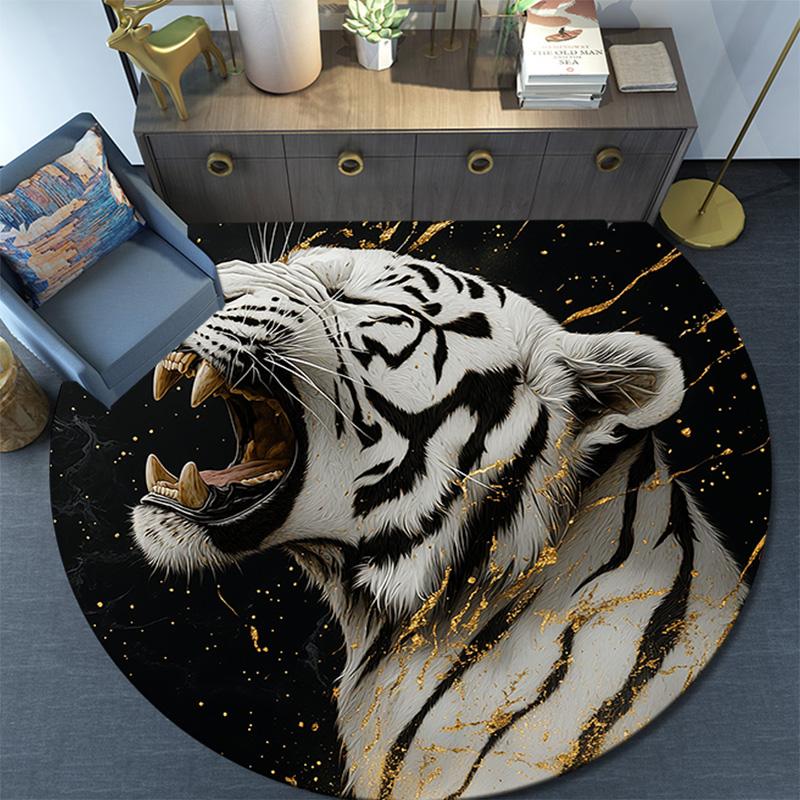 Roaring Tiger Round Area Rug,Carpet Rug for Living Room Bedroom Sofa Playroom Decor,Non-slip Floor Mat