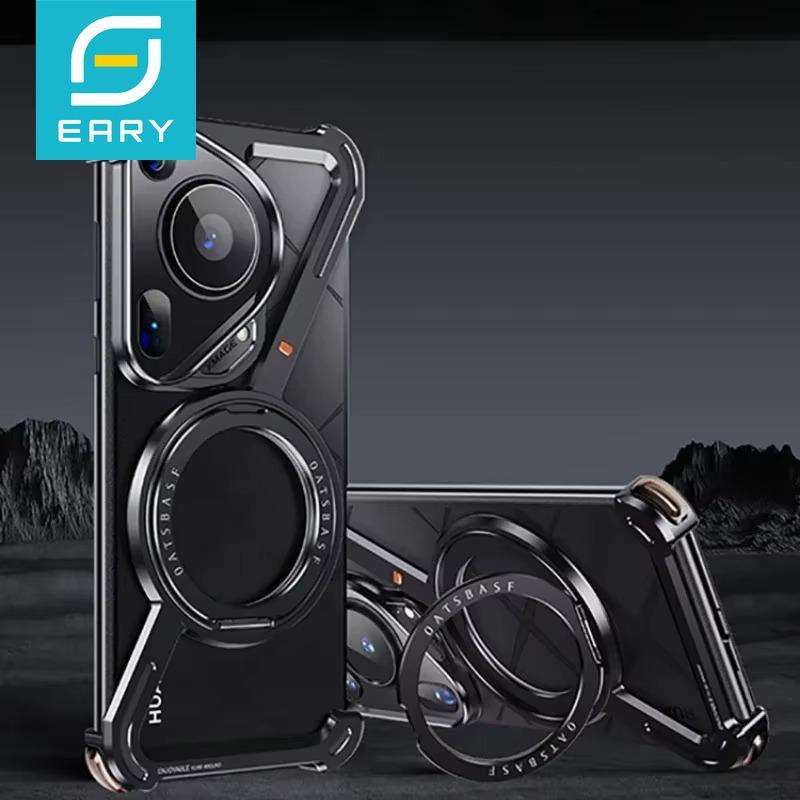 Eary Metal Phone Case for Huawei Pura 80 Ultra P80 Pro + for Magsafe Magnetic Kickstand Frameless Shockproof Wireless Charging