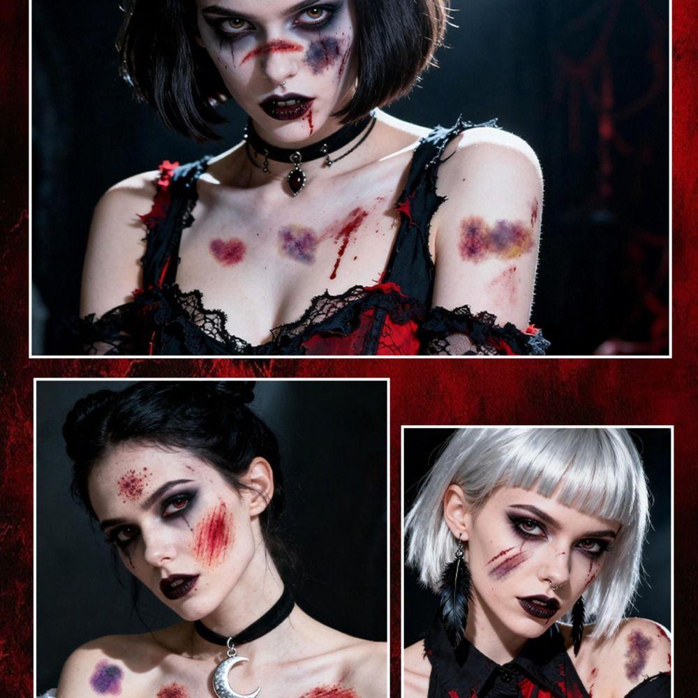 10 Sheets Waterproof Halloween Tattoo Sticker Scary Bloodiness Temporary Bruise Stickers Women Men