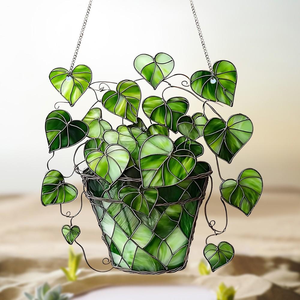 Green Heart Leaf Acrylic Window/Door Hanging Pendant - Decorative Art for Festivals