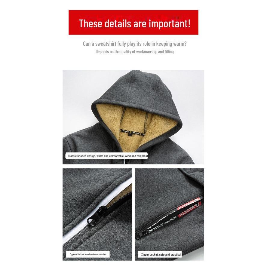 Lammskinnshuvtröja för män, höst/vinter 2023, trendig enfärgad, plus sammet, förtjockad jacka