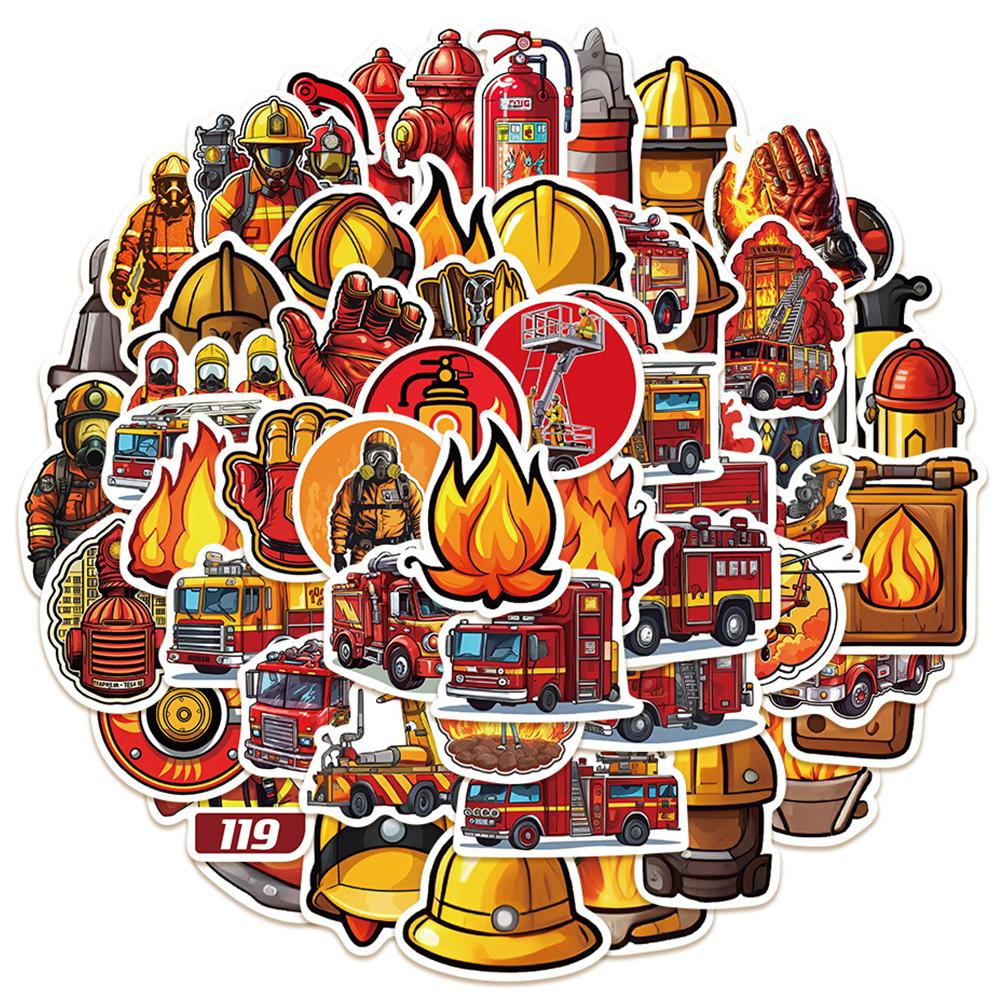 10/30/61pcs Cartoon Firefighter Fire Truck Stickers Cool Graffiti Sticker Decoration DIY Skateboard Helmet Phone Guitar Decals