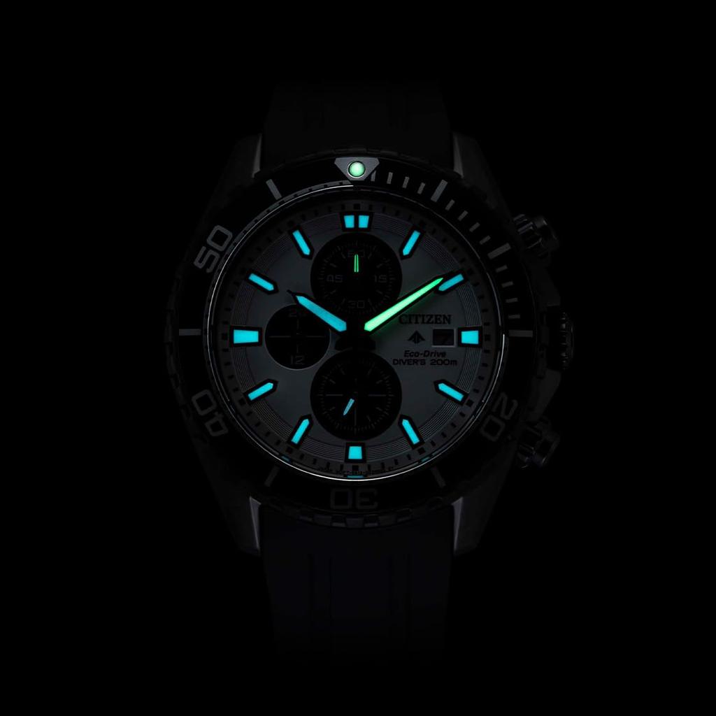 Citizen Promaster Marine Chronograph Rubber Analog Watch with White Dial and Black Modern Design Eco-Drive Men's Ca0825-05A Band,
