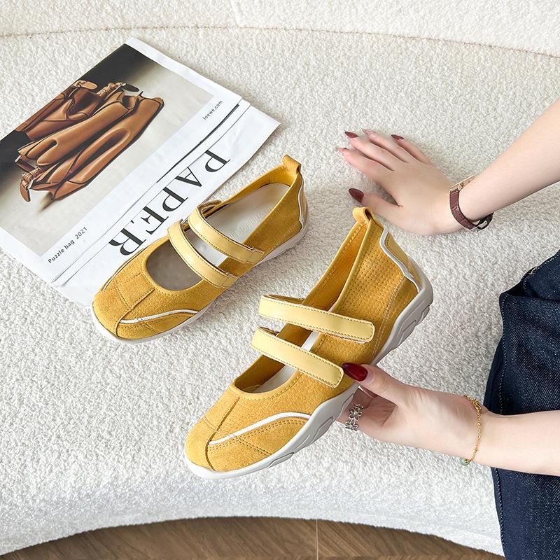 Cowhide Version~ Red Inner Height Increase Mary Jane Shoes for Women's New Versatile Shallow Mouth Simple Ballet Single Shoes for Women