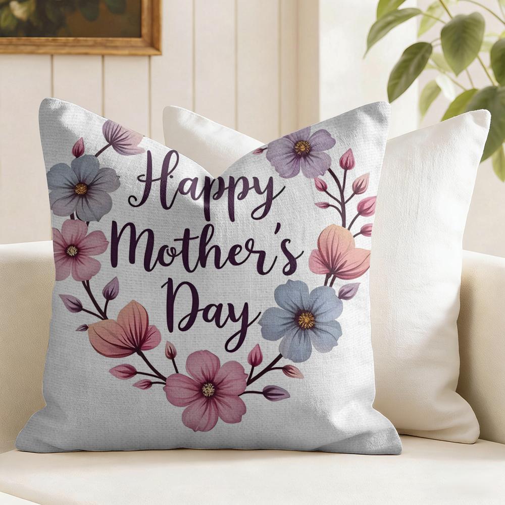 Happy Mothers Day Cushion Cover Summer Linen Pillow Case Organic Fabric Cushion Cover Double-Sided Print Sofa Home Decor