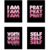 HUYAW Pink Woman Girl Pirational Quotes Pray Worth Wall Art Prints Set of 4, Motivational Posters Gifts for Women Teen Girls Room Home Bedroom Office