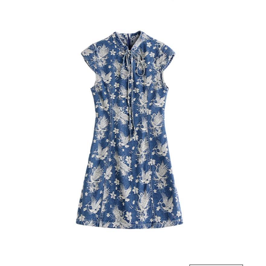 Small dress women's summer design sense improved cheongsam short denim skirt