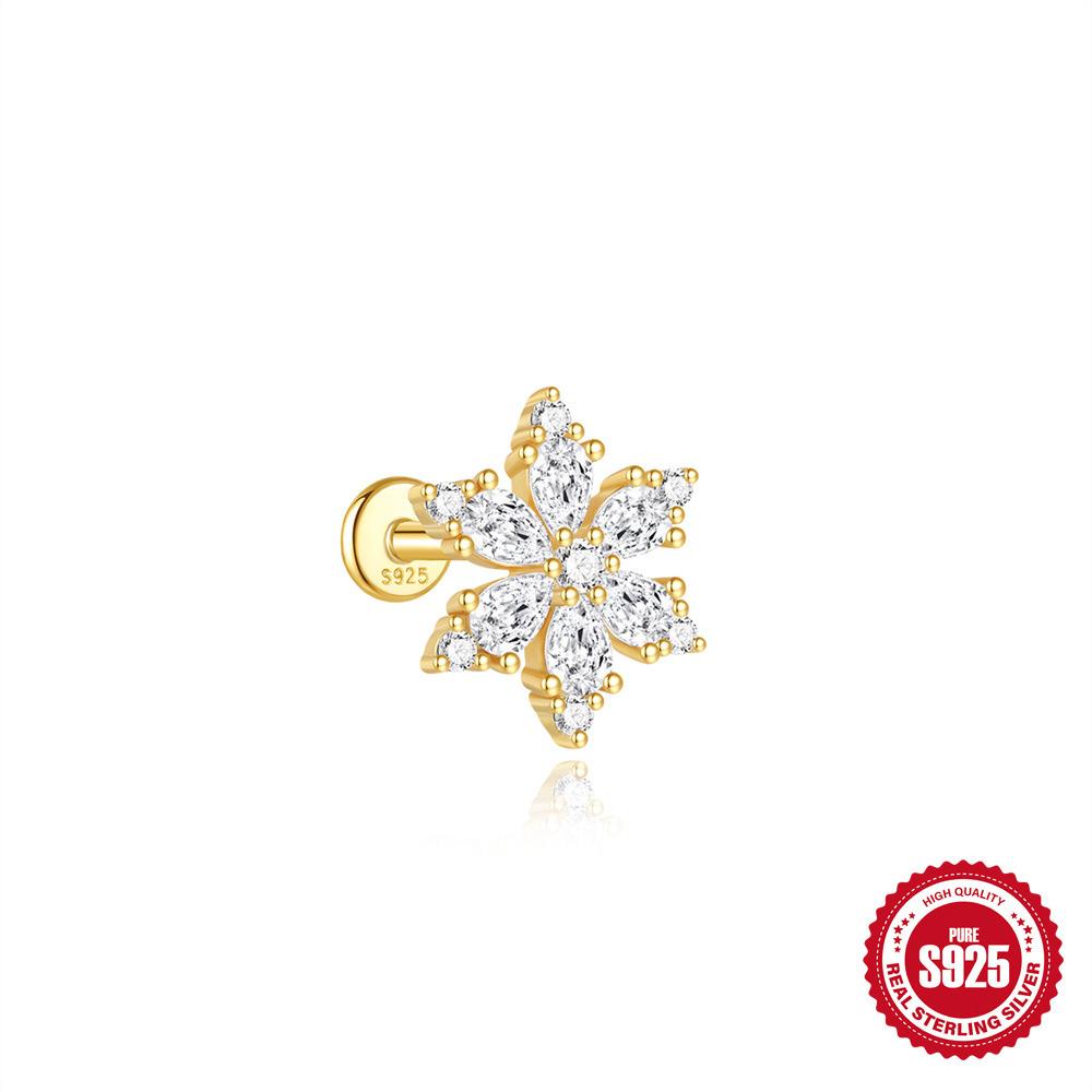 S925 Horse Eye Zircon Fringed Flat Head Cartilage Spiral Puncture Women'S Simple And Versatile Basic Stud Earrings And Ear Jewelry