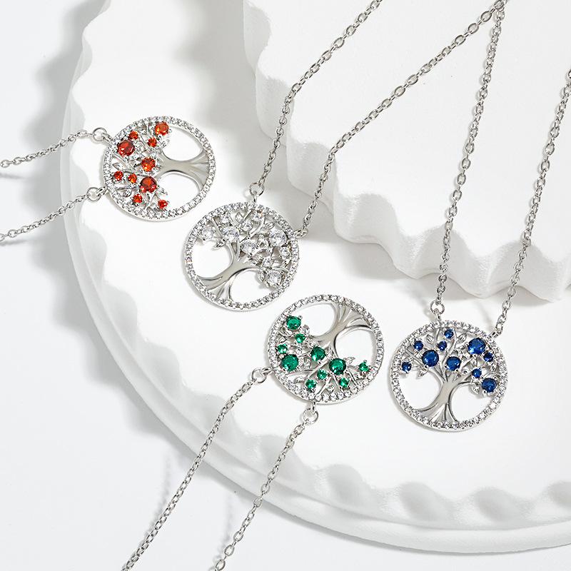 Color Zirconium Law Necklace Women, Religious Belief Hollow Nature Tree of Life Necklace