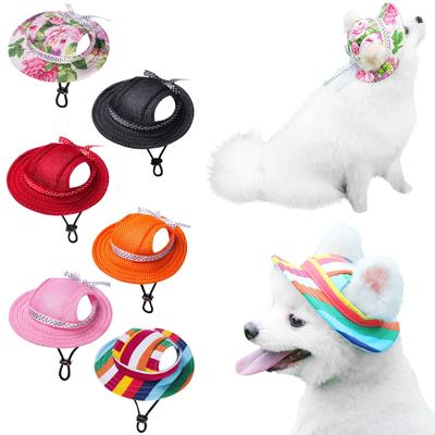 Summer Pet Small And Medium-sized Dogs And Cats Sunscreen Hat Round Hat Outdoor Breathable Mesh Sun Hat With Ear Holes